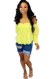 Blue Denim Button Fly Zipper Fly High washing Hole Zippered Pocket Straight shorts Shorts