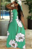 Yellow Sexy Fashion Tank Sleeveless O neck A-Line Floor-Length Print Patchwork 