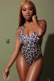 White backless Print Patchwork Sexy Fashion One-Piece Swimwear