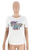 White O Neck Short Sleeve Letter Slim fit