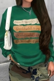 Black Casual Letter Print O Neck Long Sleeve Fall Winter Sweatshirt Tops