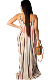 Black Yellow Casual Off The Shoulder Sleeveless Slip Swagger Floor-Length Print Patchwork