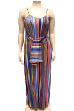 rose red Sexy O Neck Bandage Striped Print