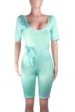 colour Sexy Fashion Tie-dyed Print ed drawing bandage Short Sleeve O Neck Rompers