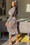 Black and white Sexy Two Piece Suits Patchwork Striped Hip skirt Long Sleeve Two-Piece Dress