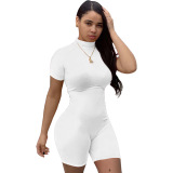 Fluorescent green Fashion Casual Solid Short Sleeve O Neck Rompers