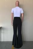Blue Elastic Fly High Asymmetrical Draped Solid Boot Cut Pants Pants
