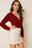 Black Fashion Sexy Solid Milk. Long Sleeve V Neck 