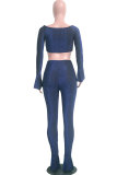 Red Elastic Fly Long Sleeve Mid Solid Boot Cut Pants Two-piece suit