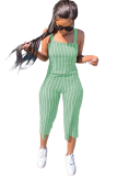 rose red Casual Striped zipper Sleeveless Slip Rompers