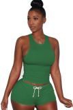Black knit Sexy Patchwork Two Piece Suits Solid Straight Sleeveless Two-Piece Short Set