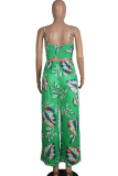 Green Sexy Print Backless Chemical fiber blend Sleeveless Slip Jumpsuits