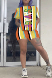 Stripe Street Striped Letter Print Straight Short Sleeve Two Pieces