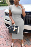 Orange Fashion Casual adult Ma'am Cap Sleeve Short Sleeves O neck Pencil Dress Mid-Calf Solid Dresses