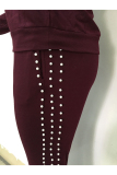 As Show Casual Beading Solid Two Piece Suits Patchwork pencil Long Sleeve Two-piece Pants Set
