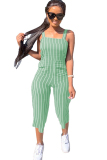rose red Casual Striped zipper Sleeveless Slip Rompers