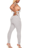 Light Gray Fashion Casual adult Ma'am Patchwork Solid Two Piece Suits pencil Sleeveless Two Pieces