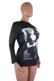 White O Neck Long Sleeve Print Tees & T-shirts