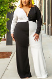 Black and white Fashion adult Ma'am Street O Neck Patchwork contrast color Stitching Plus Size