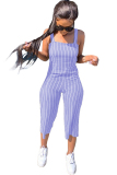 rose red Casual Striped zipper Sleeveless Slip Rompers