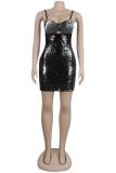 Gold adult Fashion Sexy Spaghetti Strap Sleeveless Slip Step Skirt skirt Sequin Solid Club Dre