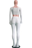 Red Elastic Fly Long Sleeve Mid Solid Boot Cut Pants Two-piece suit