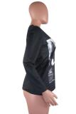 White O Neck Long Sleeve Print Tees & T-shirts