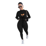 Army Green Sexy Solid Patchwork O Neck Long Sleeve Two Pieces