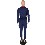 The ink purple Elastic Fly Long Sleeve Mid Patchwork Print pencil Pants