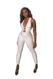 White Sexy Fashion Striped Solid Asymmetrical Sleeveless V Neck 
