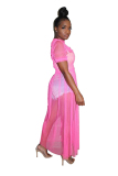 Yellow Casual Fashion Cap Sleeve Half Sleeves O neck Straight Ankle-Length Solid asymmetrical Mes