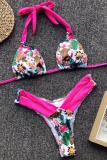 Yellow crop top Floral bandage Leopard Print backless Sexy Fashion Tankinis Set