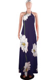 Yellow Sexy Fashion Tank Sleeveless O neck A-Line Floor-Length Print Patchwork 