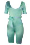 colour Sexy Fashion Tie-dyed Print ed drawing bandage Short Sleeve O Neck Rompers