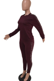 As Show Casual Beading Solid Two Piece Suits Patchwork pencil Long Sleeve Two-piece Pants Set