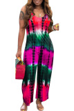 Red Casual Print Patchwork U Neck Loose Jumpsuits
