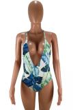 Green Print backless Sexy Fashion One-Piece Swimwear