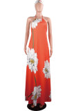 Yellow Sexy Fashion Tank Sleeveless O neck A-Line Floor-Length Print Patchwork 