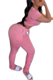 Pink Fashion adult Ma'am Street Solid Draped Two Piece Suits pencil Long Sleeve Two Pieces