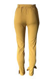 Green Elastic Fly High Solid Bow-knot Asymmetrical pencil Pants