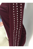 As Show Casual Beading Solid Two Piece Suits Patchwork pencil Long Sleeve Two-piece Pants Set