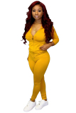 Army Green Fashion adult Active Casual Lightly cooked Zippered Two Piece Suits pencil Long Sleeve