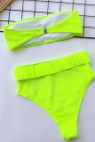 Fluorescent green Nylon Patchwork Print Two Piece Suits adult Fashion Sexy Bikinis Set