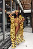 Yellow Geometric Asymmetrical Print Fashion Sexy Bikinis Set