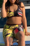 colour adult Sexy Fashion Print Patchwork Two Piece Suits Straight Sleeveless