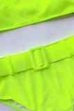 Fluorescent green Nylon Patchwork Print Two Piece Suits adult Fashion Sexy Bikinis Set