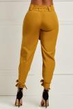 Green Elastic Fly High Solid Bow-knot Asymmetrical pencil Pants