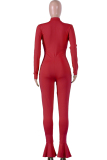 Green street Solid zipper Milk. Long Sleeve O Neck Jumpsuits
