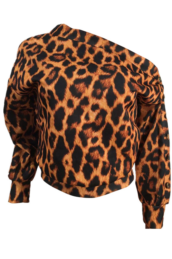 Women's Leopard Print One Shoulder Sweater