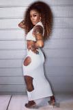 Black Fashion adult Sexy Tank Sleeveless Turtleneck Step Skirt Mid-Calf Solid Print hollow out